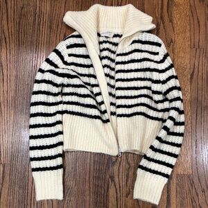 Striped Black and Cream Women's Zip up